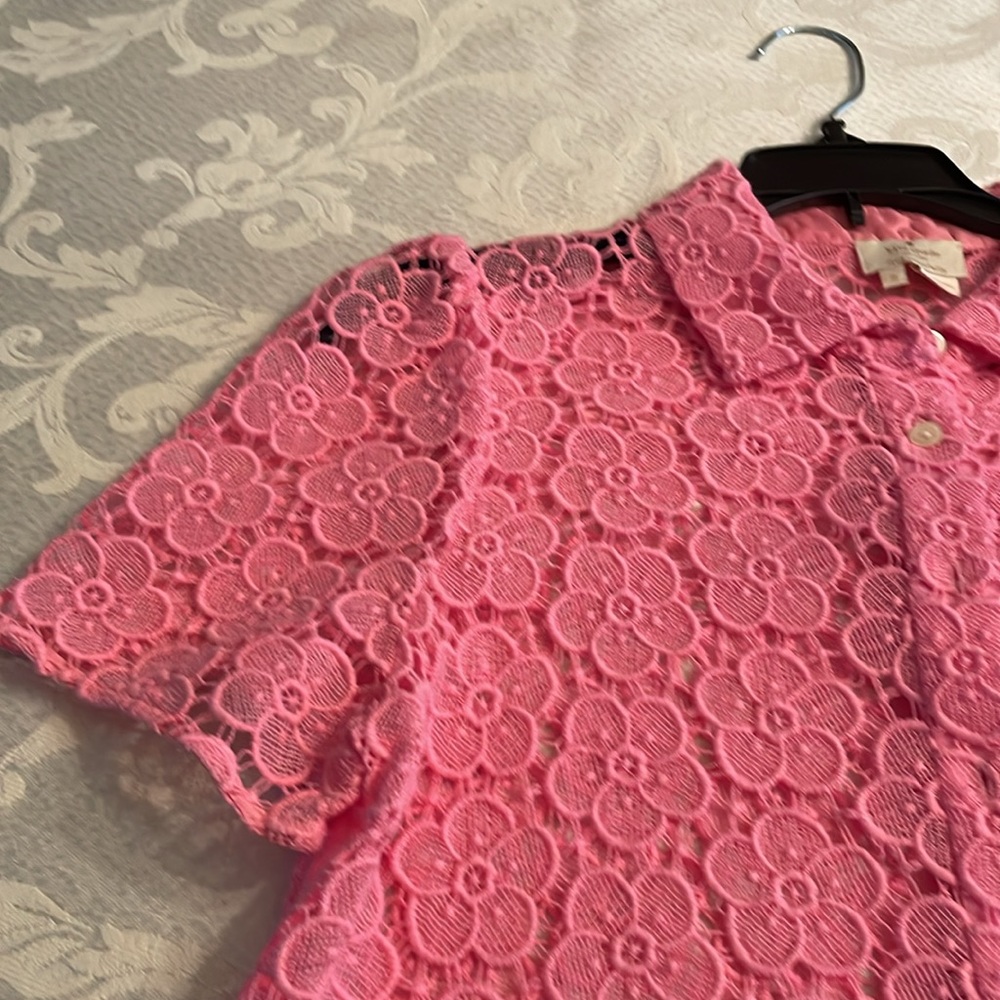 Kate spade short sleeve 100% cotton lace blouse button down - Picture 3 of 5